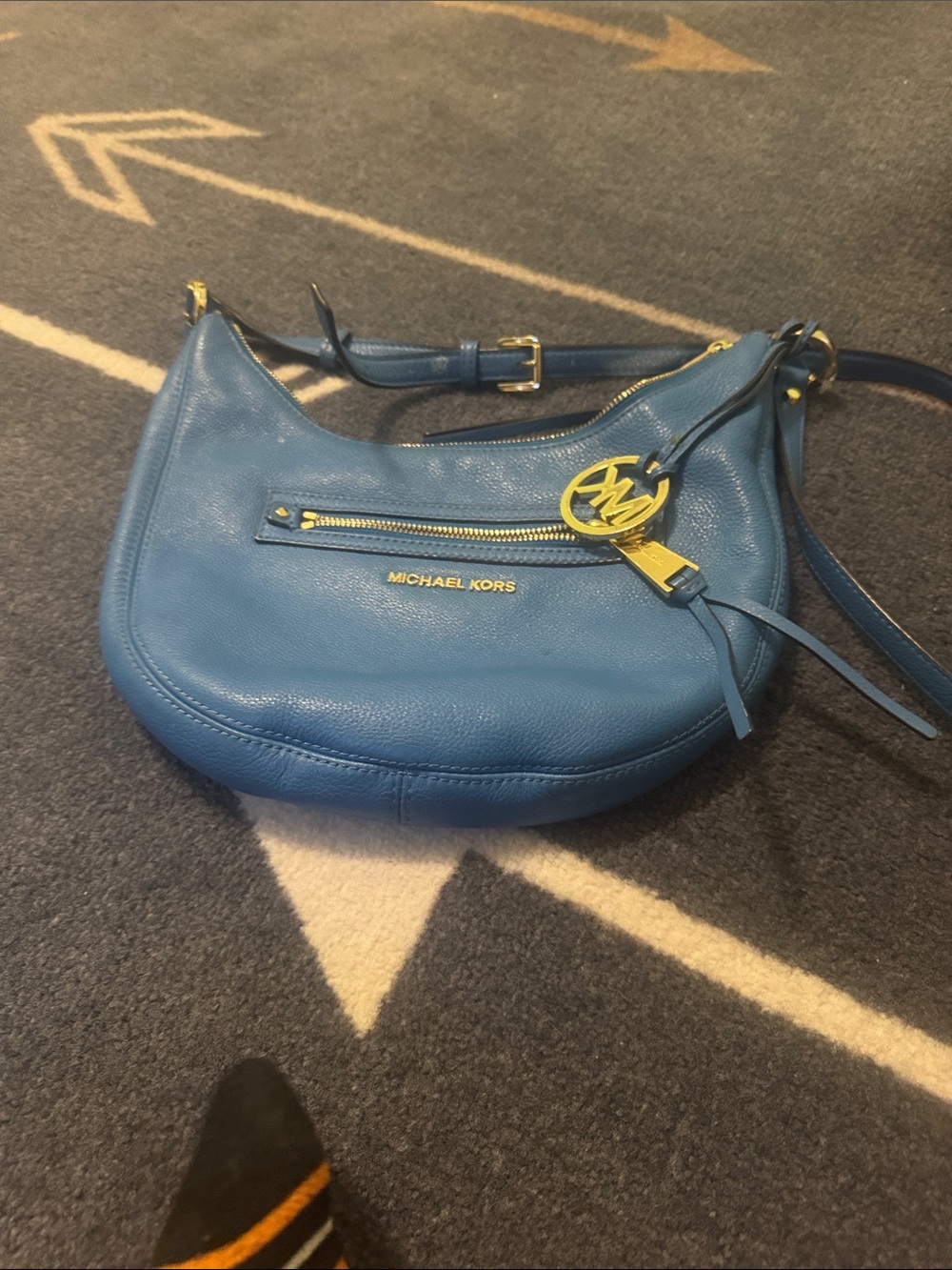 Michael Kors Teal-Blue Pebbled Leather Shoulder Bag with Gold Hardware